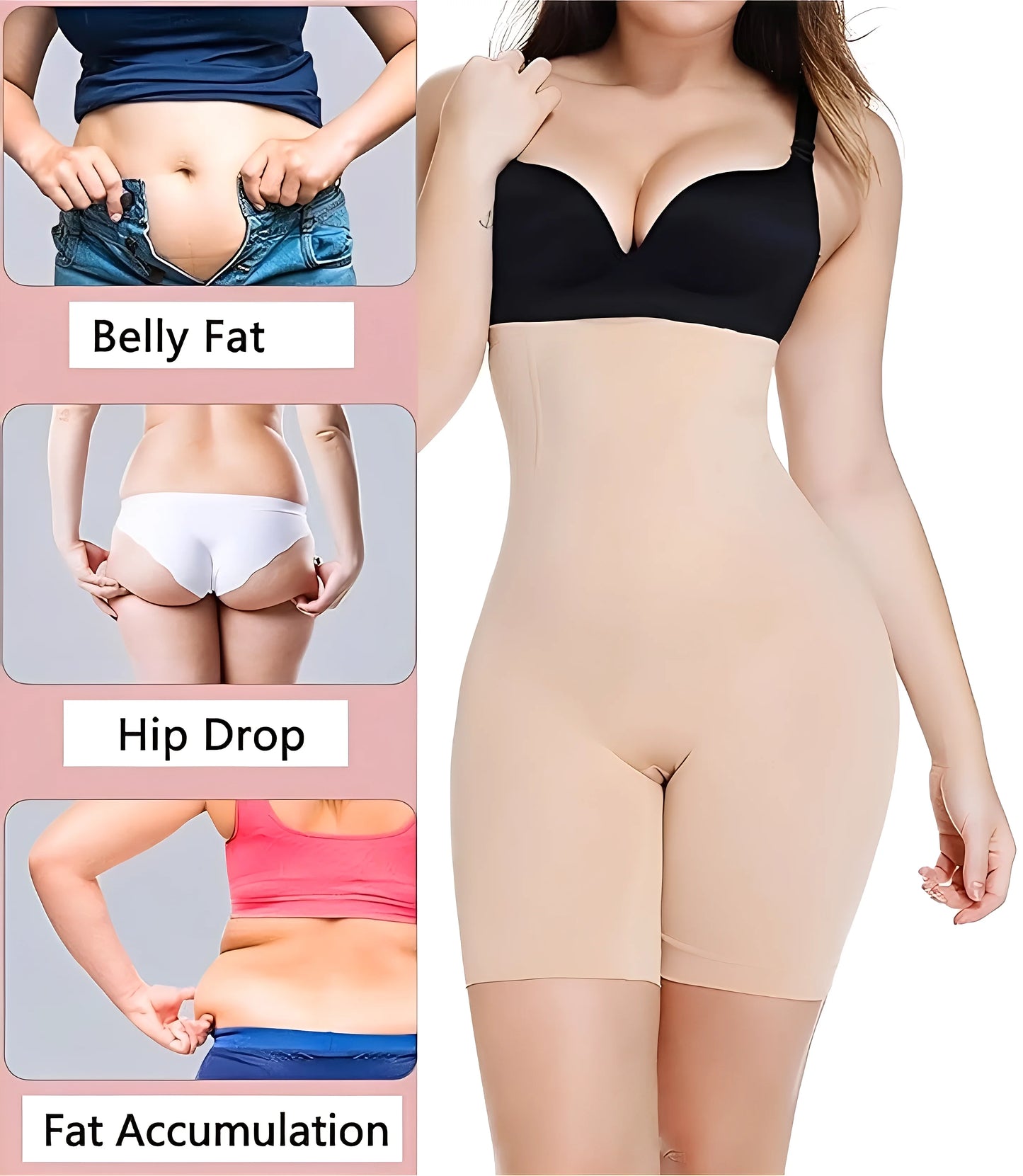 4-in-1 Shaper - Quick Slim Shape Wear Tummy, Back, Thighs, Hips - Black/Efffective Seamless Tummy Tucker