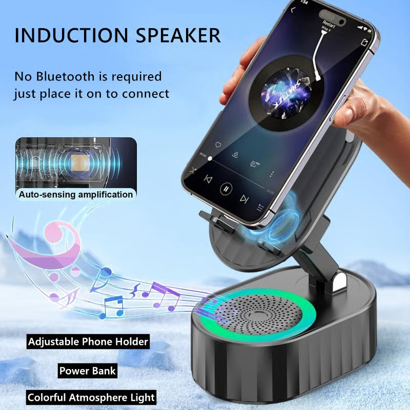 5 in 1 Mobile Stand, Induction Speaker, Bluetooth, Power Bank, Atmosphere Light - GrabNoww.In