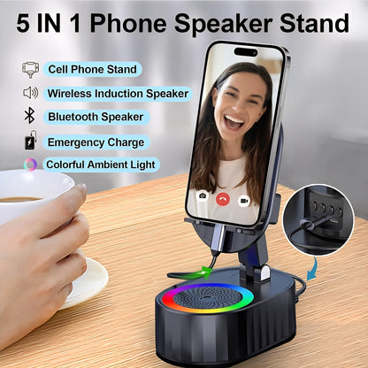 5 in 1 Mobile Stand, Induction Speaker, Bluetooth, Power Bank, Atmosphere Light - GrabNoww.In