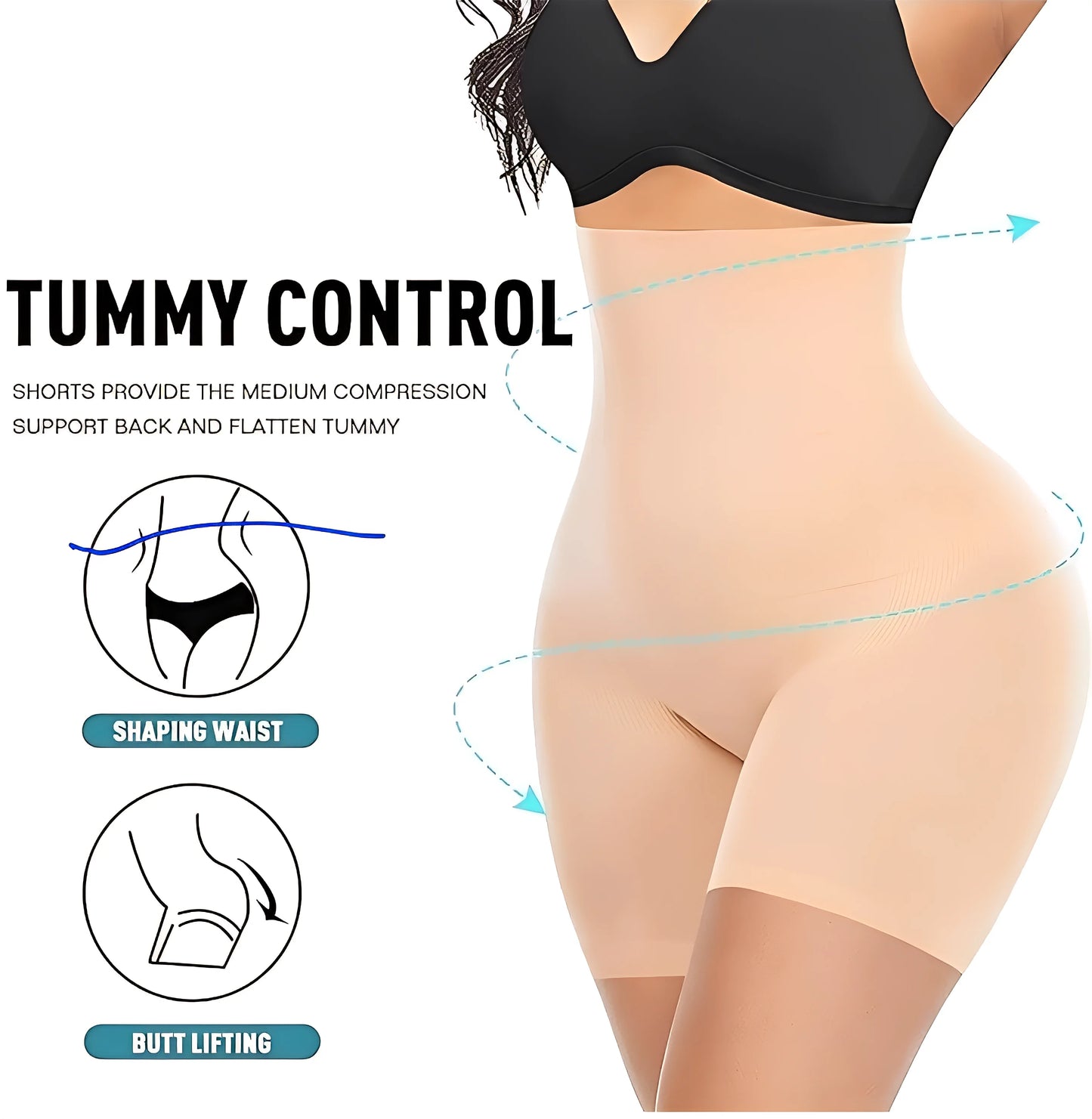 4-in-1 Shaper - Quick Slim Shape Wear Tummy, Back, Thighs, Hips - Black/Efffective Seamless Tummy Tucker
